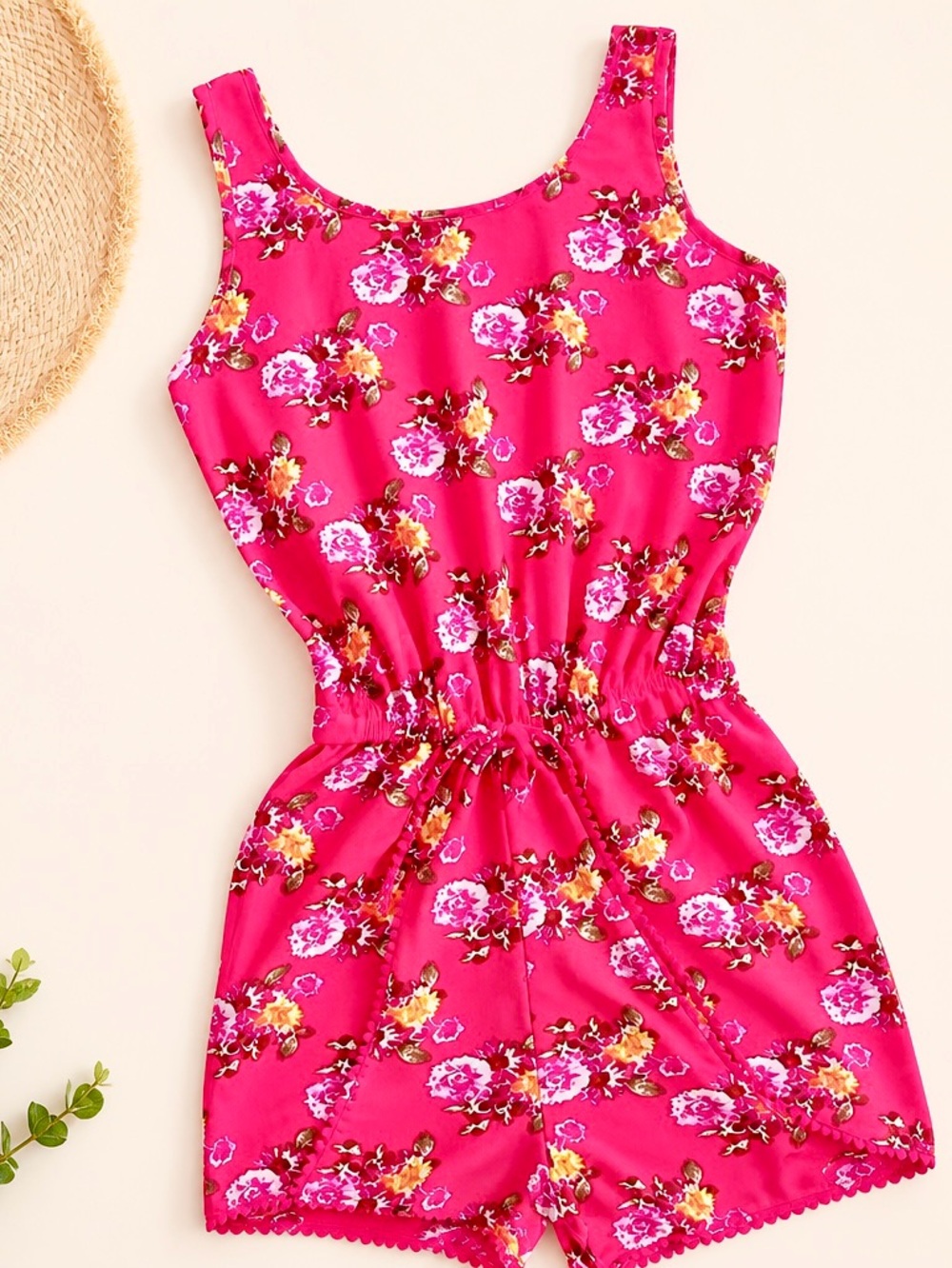 Bobbie Brooks Girls Coral Pink Floral Romper S (6/6X)
